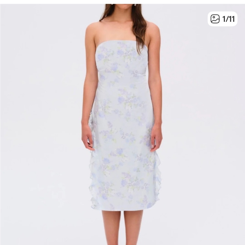 For Love & Lemons Marisa Blue Strapless Midi Dress Floral NWT Small Free People